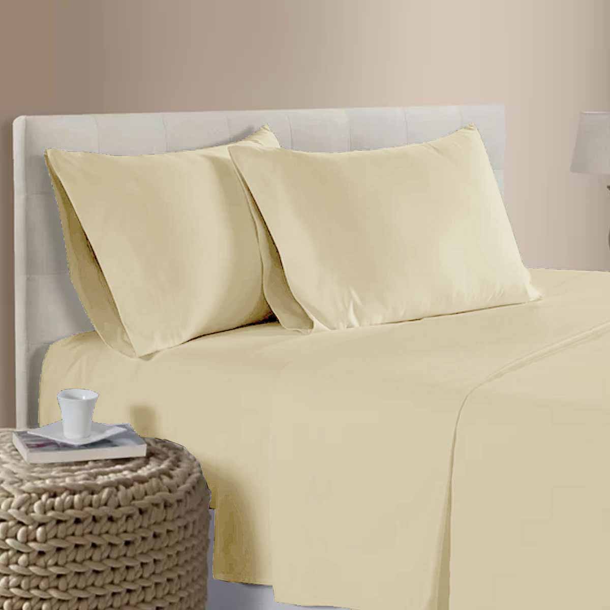 400TC 100% Cotton Sateen Premium Sheet Set 40cm Wall Rich Cream Single